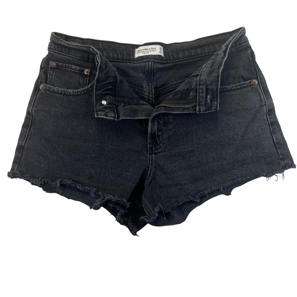Abercrombie & Fitch The 90s Relaxed Cutoff Short Womens 28/6 Black High Rise Raw